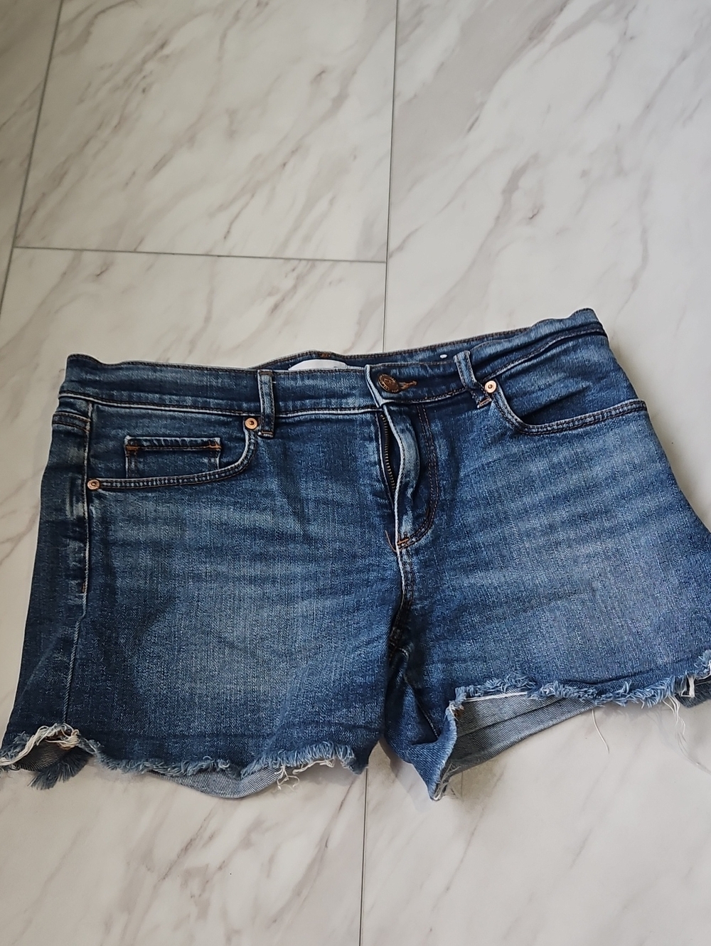 LOFT Distressed Dark Blue Denim Cutoff Shorts